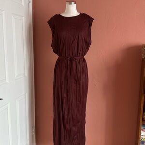 Zara Burgundy Wine ROUND NECK SLEEVELESS MIDI DRESS WITH SHOULDER PADS
